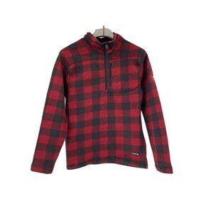 Canada Weather Gear Pullover Mens S 1/4 Zip Fleece Plaid Black Red Lumberjack